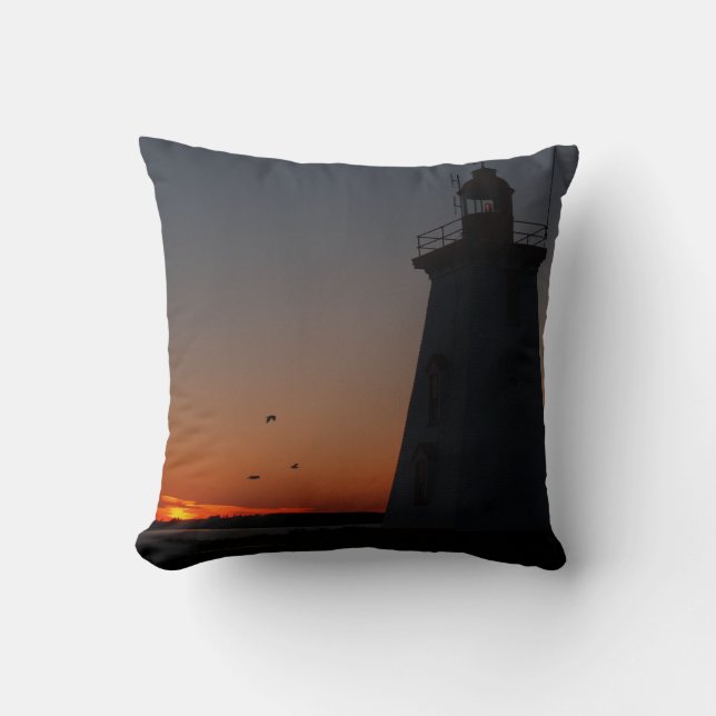 Reversible Lighthouse Sunset Pillow (Front)