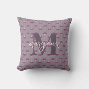 Reversible Lilac Boho Floral Personalized Monogram Cushion