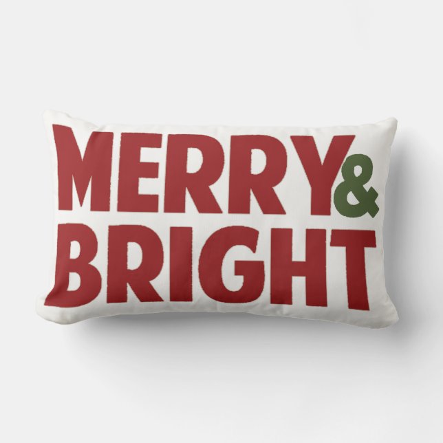 Reversible Merry and Bright Holiday  Throw Pillow (Front)