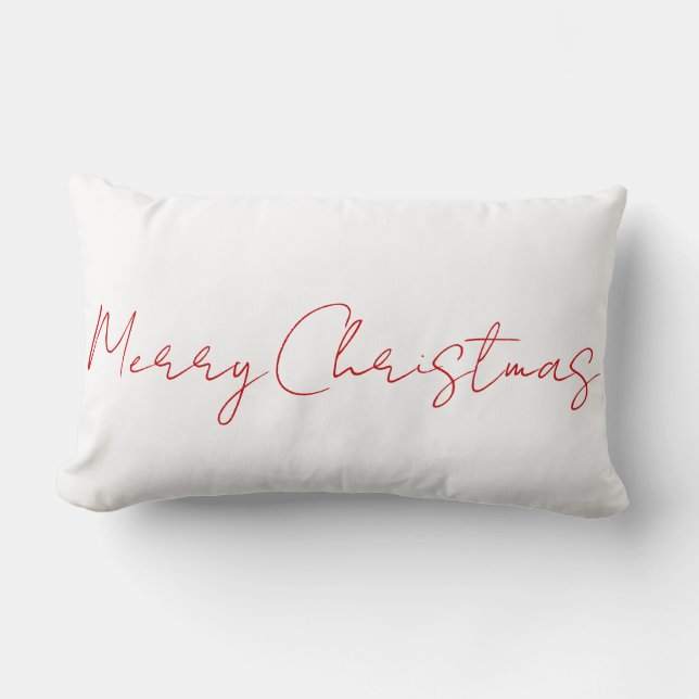 Reversible Merry Christmas Red White Minimalist Lumbar Cushion (Front)