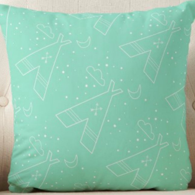 Reversible Mint Tribal Tepee Pattern Design Pillow (Creator Uploaded)