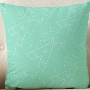 Reversible Mint Tribal Tepee Pattern Design Pillow