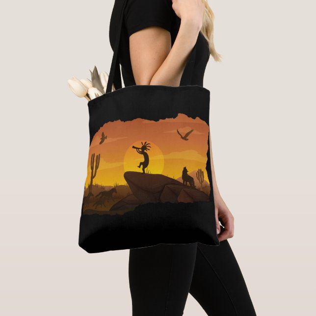 Reversible Native American Kokopelli Tote Bag (Close Up)