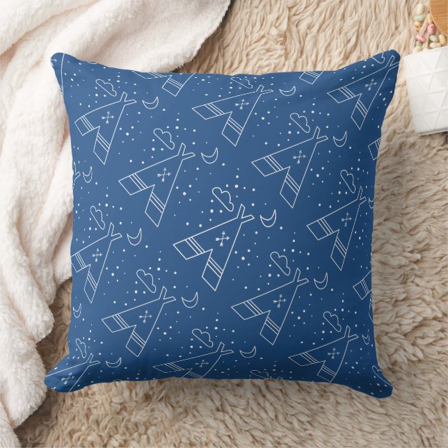 Reversible Navy and Baby Blue Tribal Tepee Pillow (Blanket)