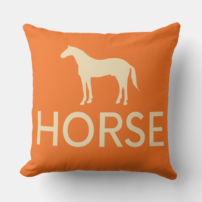 Reversible Orange & Cream Horse Equestrian Cushion (Front)