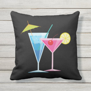 Reversible Palm Leaves & Cocktails Outdoor Pillow
