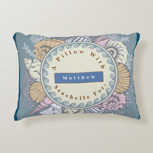 Reversible Personalise Seashells Blue Orange    Decorative Cushion