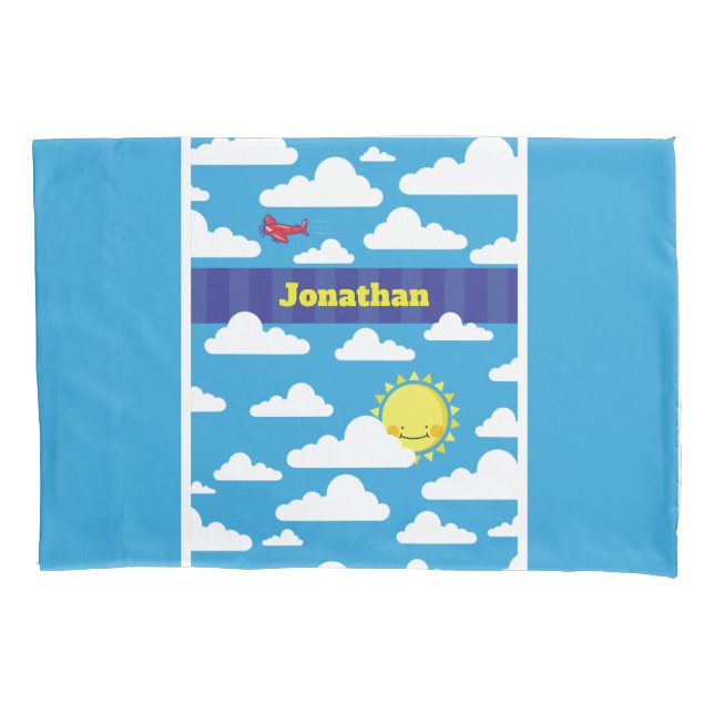 Reversible Personalised Smiling Sun, Moon & Stars Pillowcase (Front)