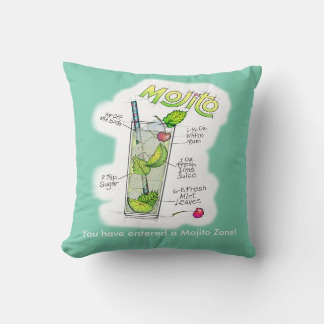REVERSIBLE PILLOWS - MOJITO RECIPE COCKTAIL ART (Front)