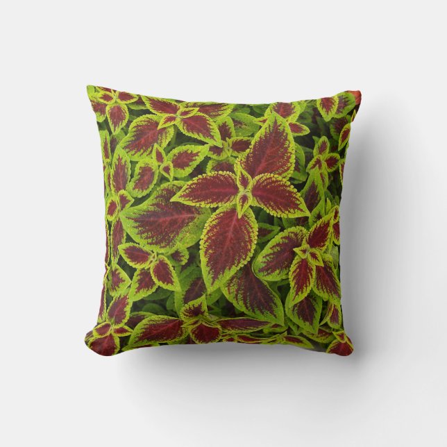 Reversible Red and Chartreuse Coleus Leaves Pillow (Front)