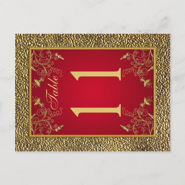 Reversible Red and Gold Floral Table Number Postcard (Front)