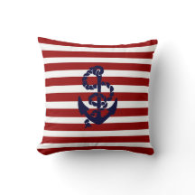 Reversible Red Blue Nautical Anchor Throw Pillow