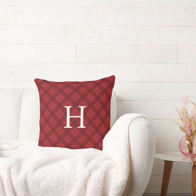 Reversible Red or Green Plaid Monogram Christmas Cushion (Couch)