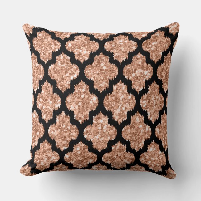 Reversible Rose Gold Glitter & Black Quatrefoil Cushion (Front)
