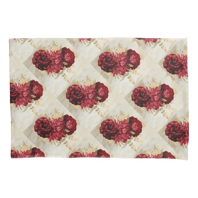 Reversible rose vintage red purple collage pillowcase (Front)