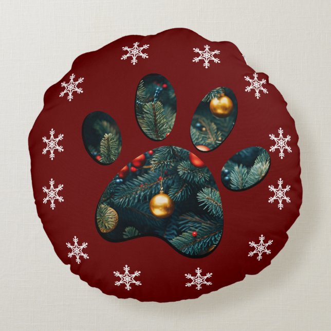 Reversible Snow Holiday Christmas Dog Paw Pillow (Back)