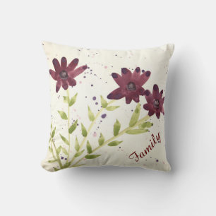 Reversible Square pillow - Plum Burgundy Floral