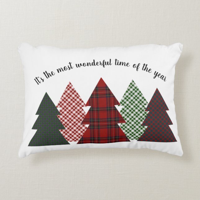 Reversible Thanksgiving Christmas Farmhouse Plaid Decorative Cushion (Front)