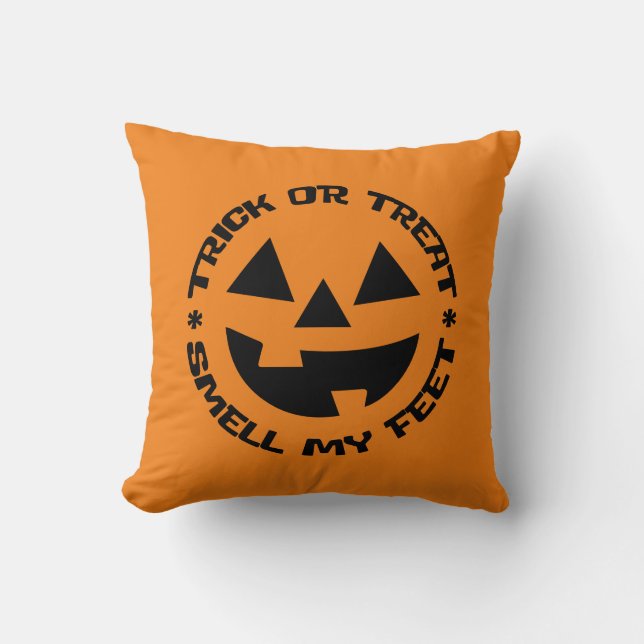 Reversible Trick or Treat Smell My Feet Pumpkin Cushion (Front)