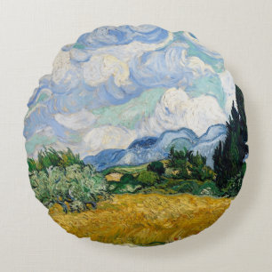 Reversible Van Gogh Wheat Field with Cypresses Round Cushion