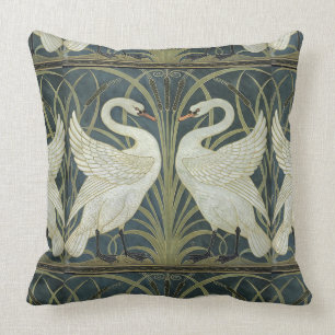 Reversible Vintage Walter Crane Swan Rush and Iris Cushion