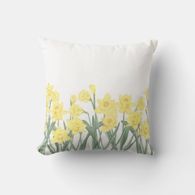 Reversible Watercolor Daffodil Ditzy Floral Throw  Cushion (Front)