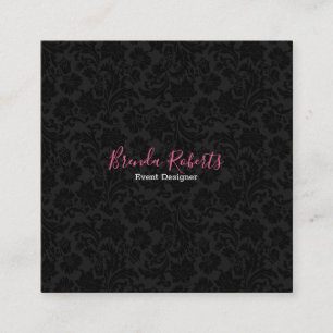 Reversible White & Black Vintage Floral Damask Square Business Card