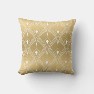 Reversible White & Gold Art-Deco Pattern Cushion