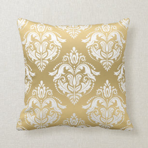 Reversible White & Gold Damasks Cushion
