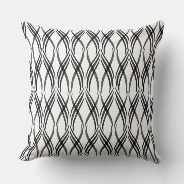 Reversible White & Grey Ribbons Throw Pillow (Front)