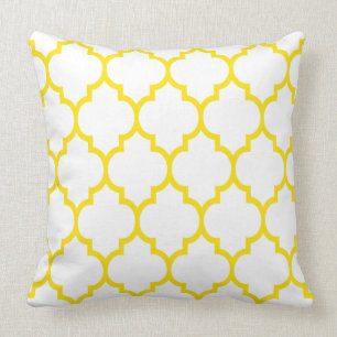 Reversible Yellow And White Quatrefoil Pattern Cushion