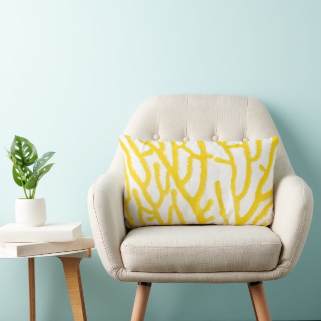 Reversible Yellow Grey Coral Beach House Pillow (Chair)