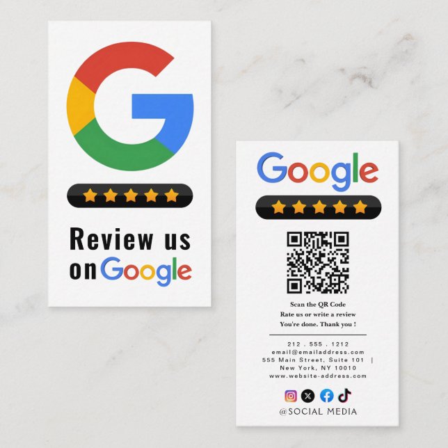 Review Google Review QR Code Google Ratings Business Card (Front/Back)