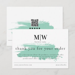 Review Order Packaging Insert Green Monogram Info Thank You Card