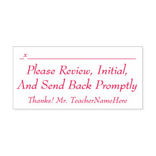 Review Request and Teacher Name Rubber Stamp