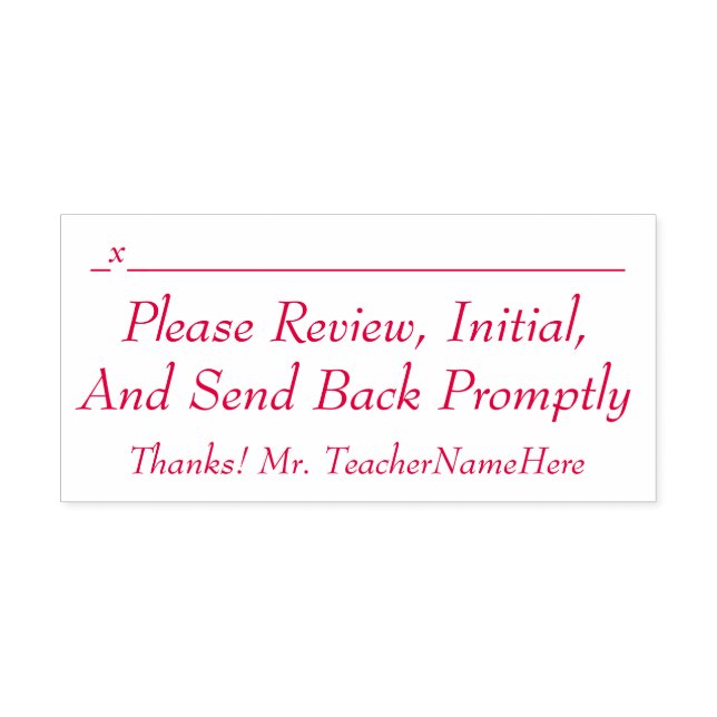 Review Request and Teacher Name Rubber Stamp (Design)