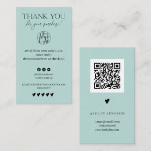 Review Simple black and teal order thank you Business Card