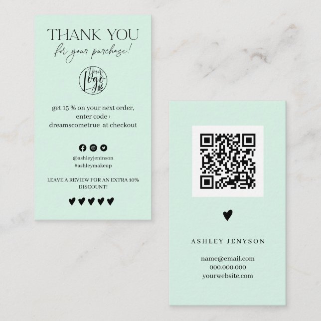 Review Simple mint green order thank you Business Card (Front/Back)