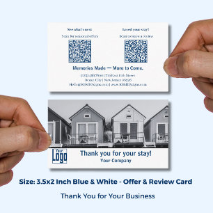 Reviews Offers Blue & White Holiday Home Thank You Business Card