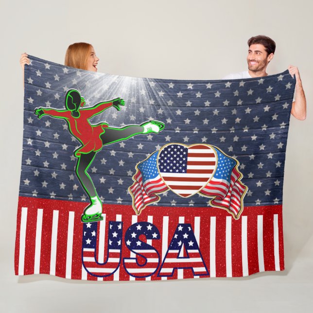 REVISED USA Figure Skating  Fleece Blanket (In Situ)