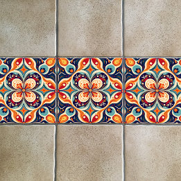 Revisited Mexican folk art floral Tile