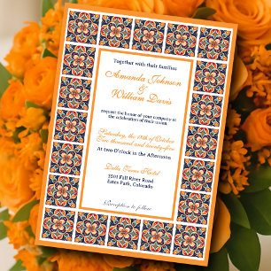 Revisited Mexican Folk Art Floral Tiles Wedding Invitation