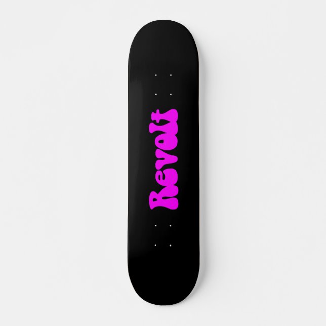 Revolt - Magenta on Black Skateboard (Front)