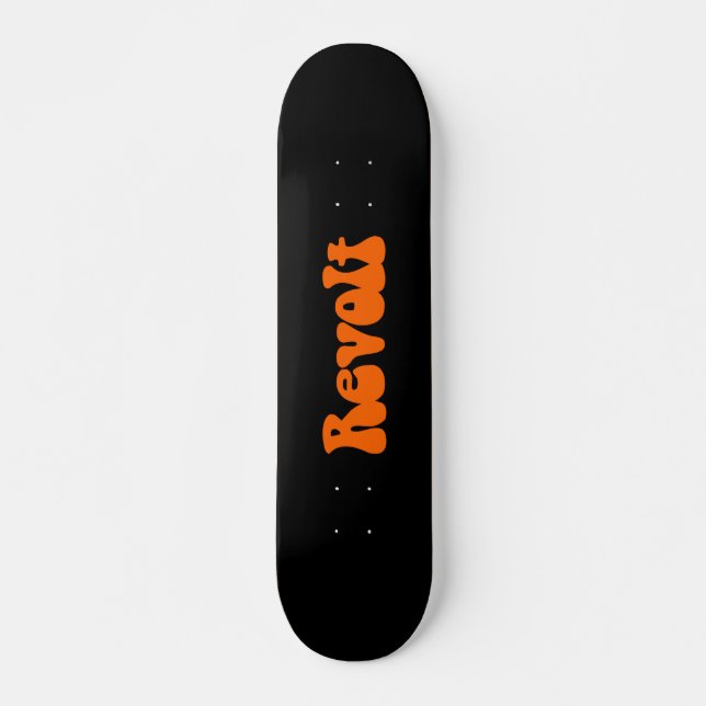 Revolt - Orange on Black Skateboard (Front)