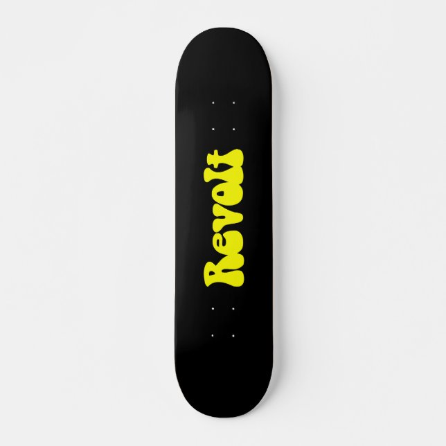 Revolt - Yellow on Black Skateboard (Front)
