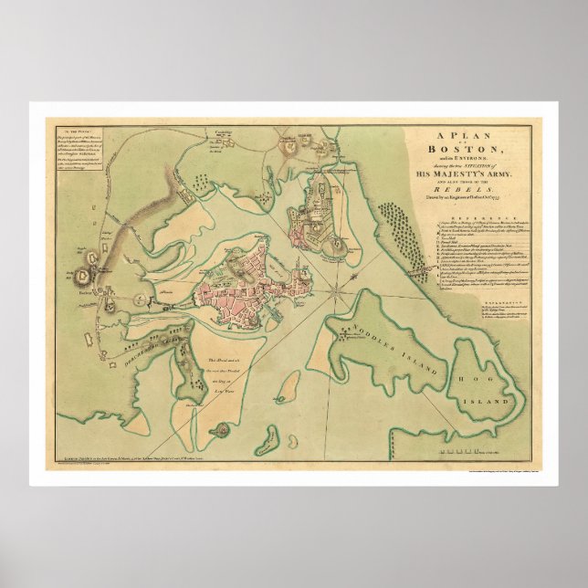 Revolutionary Boston Map 1776 Poster (Front)