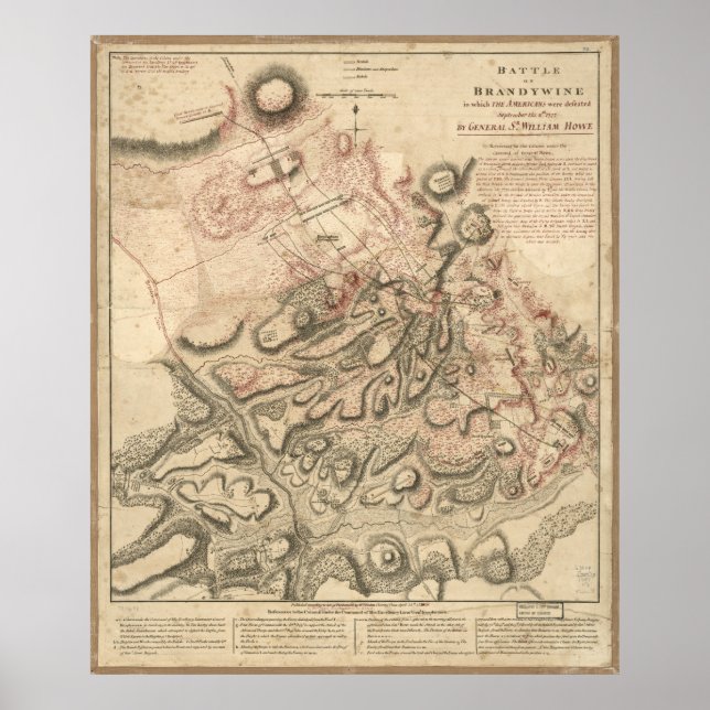 Revolutionary War Battle of Brandywine Map (1777) Poster (Front)