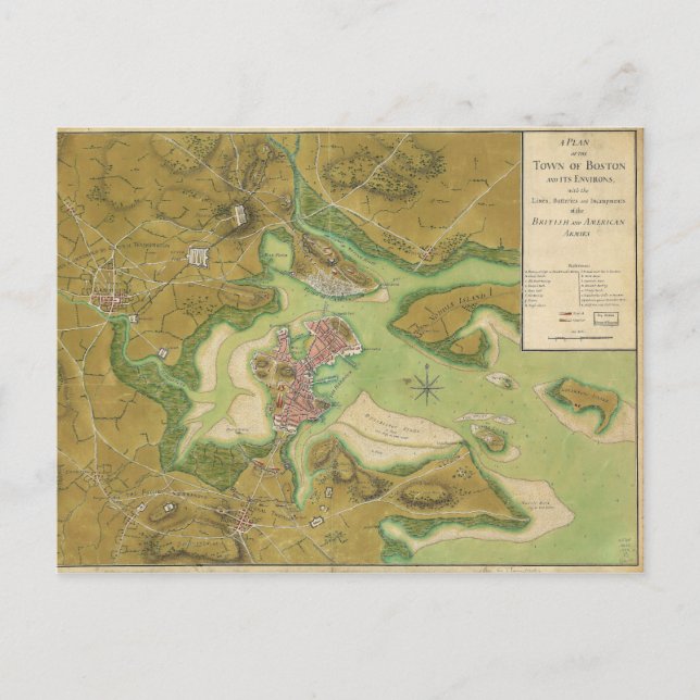 Revolutionary War Map of Boston Harbour 1776 Postcard (Front)