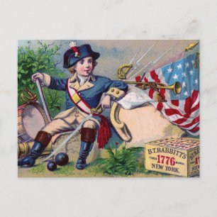 Revolutionary War patriotic boy flag vintage art Postcard