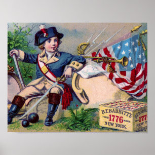Revolutionary War patriotic boy flag vintage art Poster